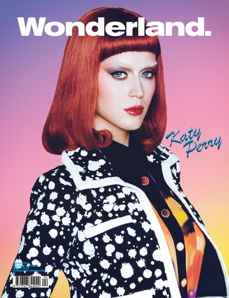 Katy Perry wears a red hairstyle for Wonderland Magazine cover. 