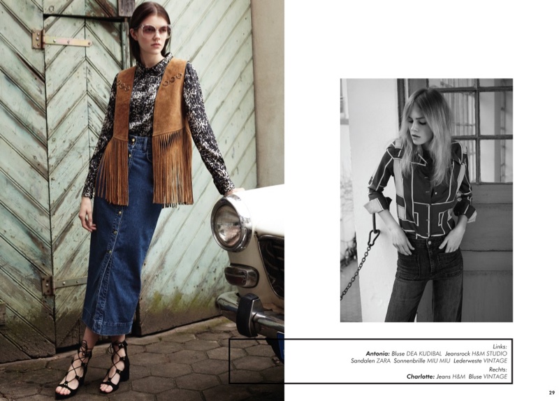 Antonia wears a fringe vest and denim in the story
