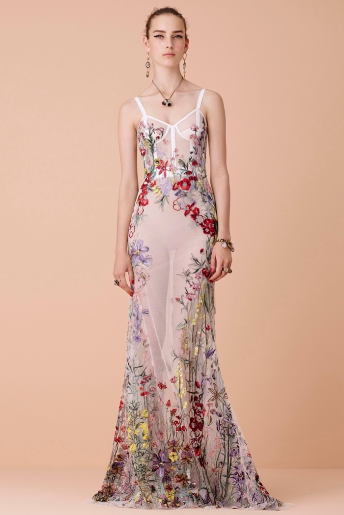 ALEXANDER MCQUEEN: For a bride who wants a little color, these floral blooms from Alexander McQueen's resort collection is the perfect fit. 