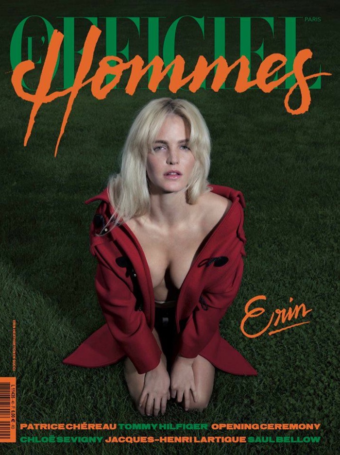 Erin Heatheron on summer 2015 cover of L'Officiel Hommes Paris