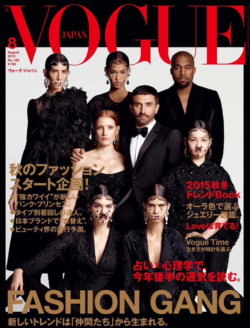 Riccardo Tisci, Kendall Jenner, Kanye West, Jessica Chastain, Joan Smalls, Mica Arganaraz, Jamie Bochert & Akimoto Kozue on Vogue Japan August 2015 Cover