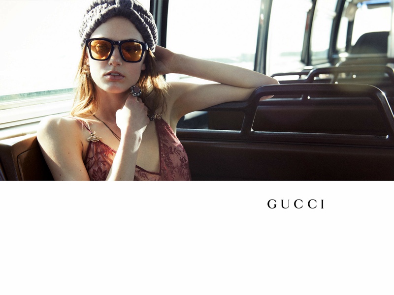 A model wears sunglasses from Gucci