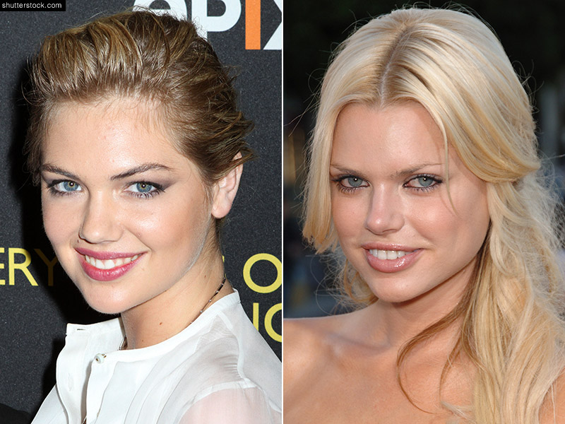 Sports Illustrated model Kate Upton (L) and Australian actress-singer Sophie Monk (R) are both blonde, blue-eyed and beautiful. Maybe these two could play sisters in a film since Kate has taken up acting recently. Photo: JStone / Featureflash / Shutterstock.com