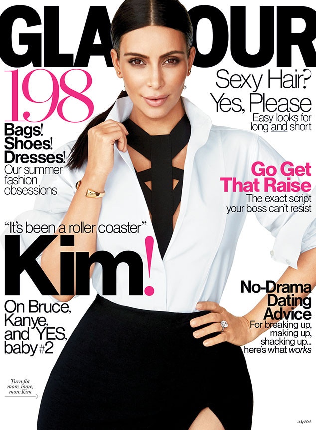 Kim Kardashian poses on the July 2015 cover of Glamour Magazine