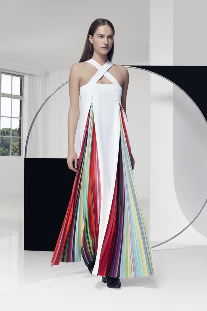 MARY KATRANTZOU: For a bride at a beach wedding, this Mary Katrantzou rainbow-hued halter dress blocked with white would make a colorful statement