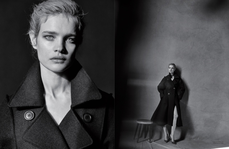 Natalia wears a Dior trench coat in the editorial