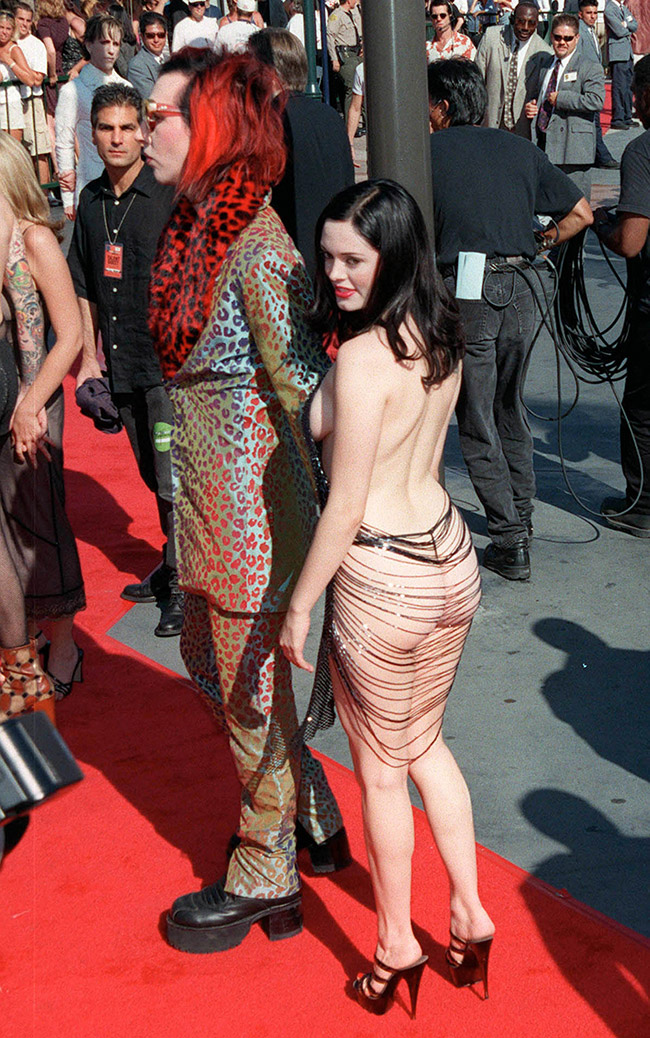 Rose McGowan made draws drop when she showed up nearly naked at the 1998 MTV Music Video Awards with Marilyn Manson. Photo: Featureflash / Shutterstock.com