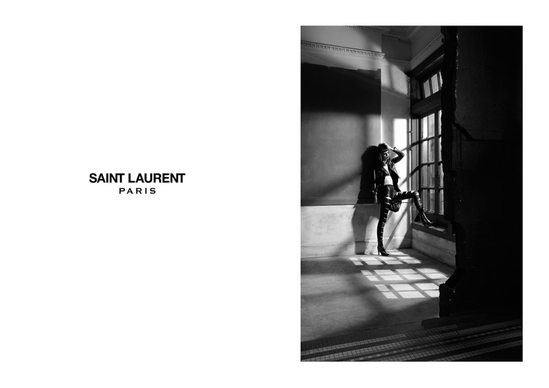 Flo wears Saint Laurent motorcycle tailcoat and leather leggings