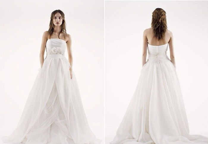 White by Vera Wang Organza Gown with Draped Bodice and Tulle Skirt available at David's Bridal for $928.00