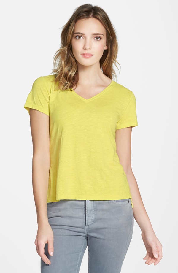 How about some yellow like Kimmy? Eileen Fisher's Organic Cotton V-Neck Tee has all the color you need. 