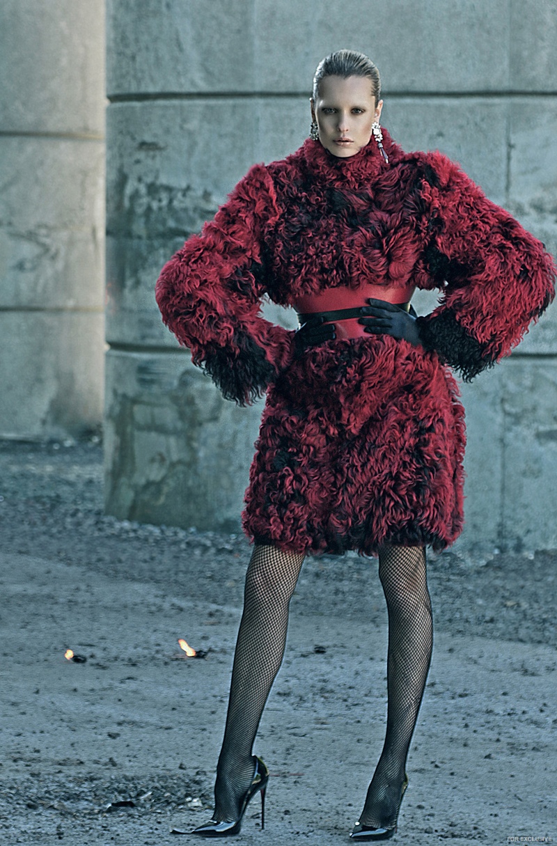 Lie Sang Bong Fur, Lie Sang Bong Belt, Wolford Stockings, Armani Gloves, Marni Earrings, Christian Louboutin Shoes