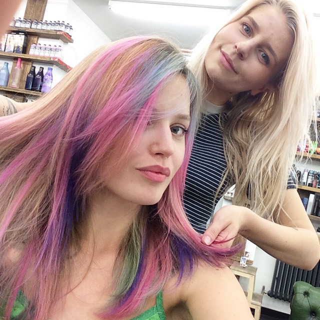 AFTER: Georgia May Jagger with rainbow color hair. 