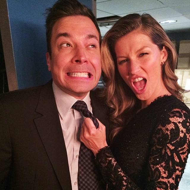 Gisele Bundchen pals around with the 'Tonight Show' host Jimmy Kimmel. Photo via Instagram.