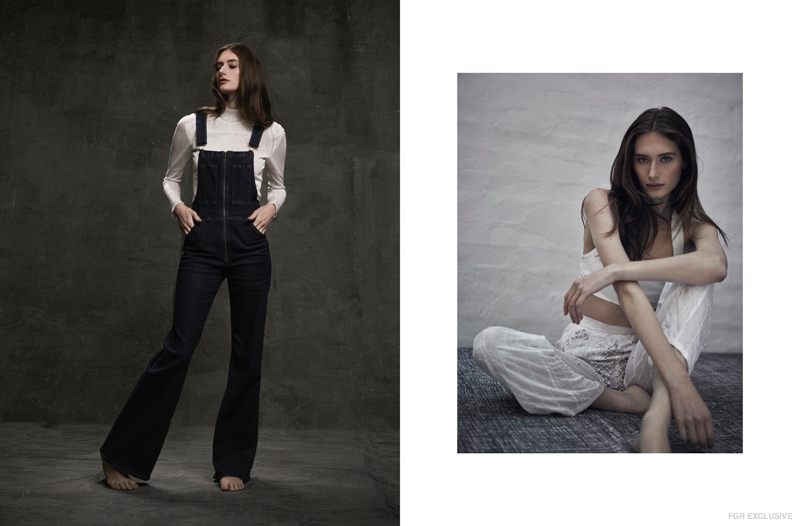 (L) Citizens of Humanity 'Olivia' Overalls, Kaliver Painted Top (R) Kaliver Whiteout Bralette, Kaliver Sparkle Pants, Petite Grand Large Circle Necklace