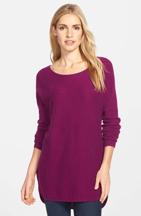 A sweater in vibrant purple reflects Kimmy's clothing choices. Halogen Purple Sweater in Cashmere available at Nordstrom.