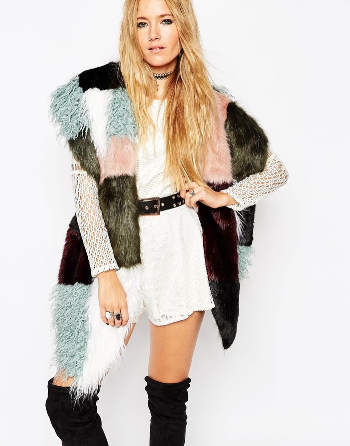 ASOS Faux Fur Multi-Patchwork Oversized Scarf available for $80.62