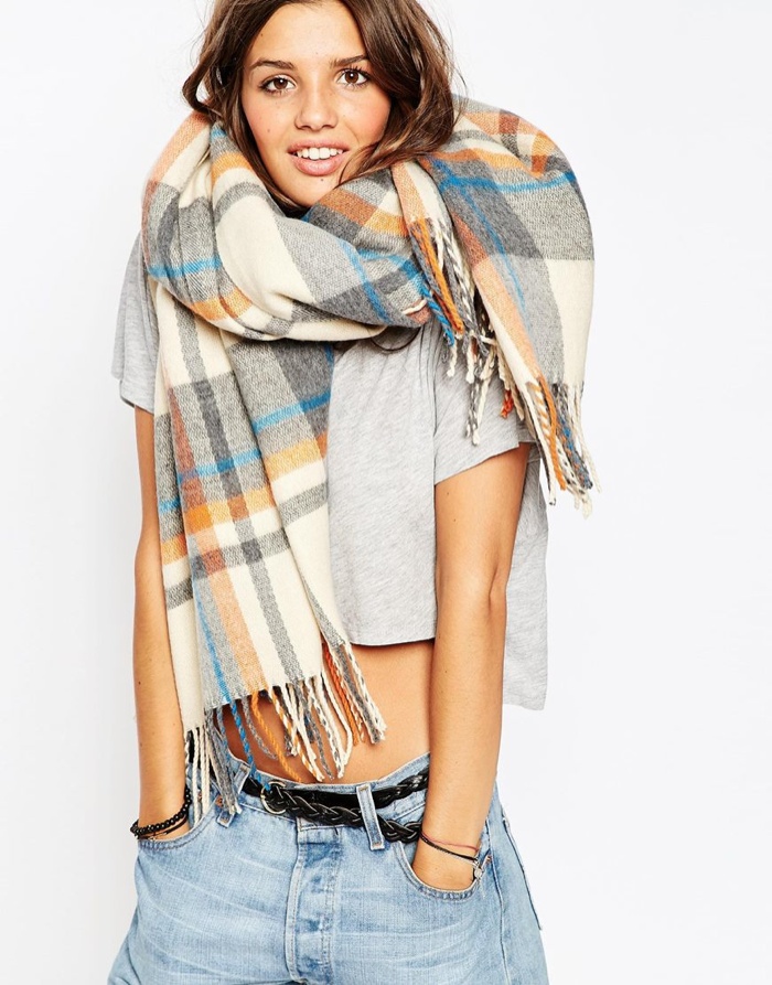 ASOS Oversized Scarf with Orange and Blue Plaid Print available for $32.25