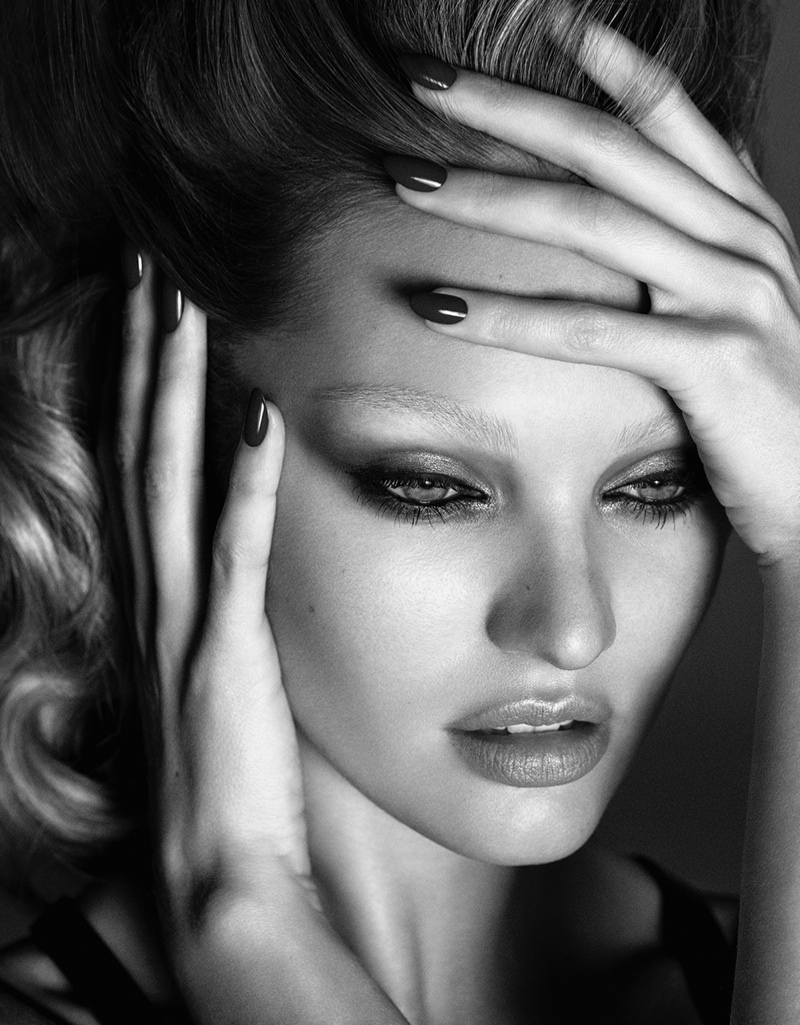 Candice stuns in this closeup image shot in black and white