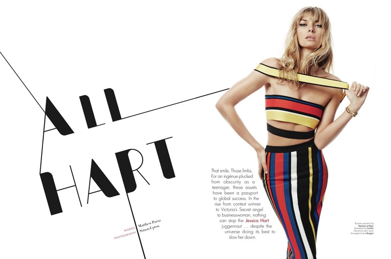 Jessica wears a Balmain striped top and skirt look for the editorial