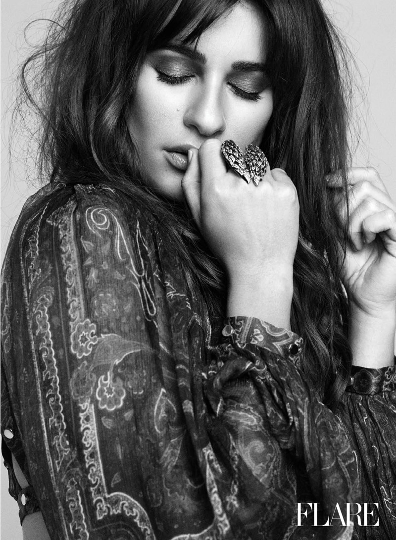 Lea looks bohemian chic in this black and white image