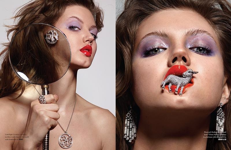 The model poses for Donna Trope in a jewelry editorial