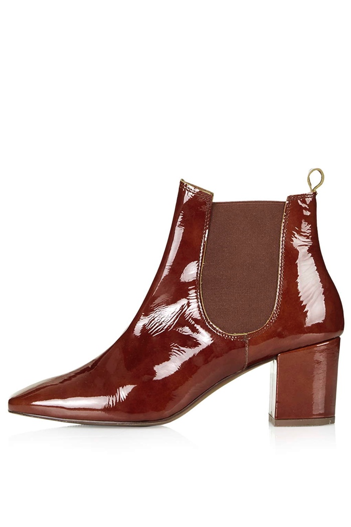 Topshop 60s Patent Chelsea Boots available for $140.00