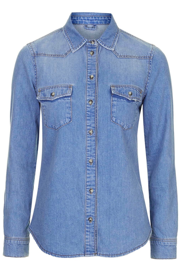 Topshop Moto Fitted Denim Shirt available for $55.00