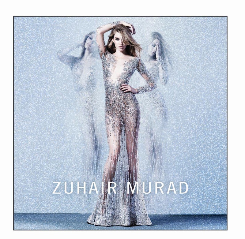 Irina models a sheer dress with crystal embroidery from Zuhair Murad