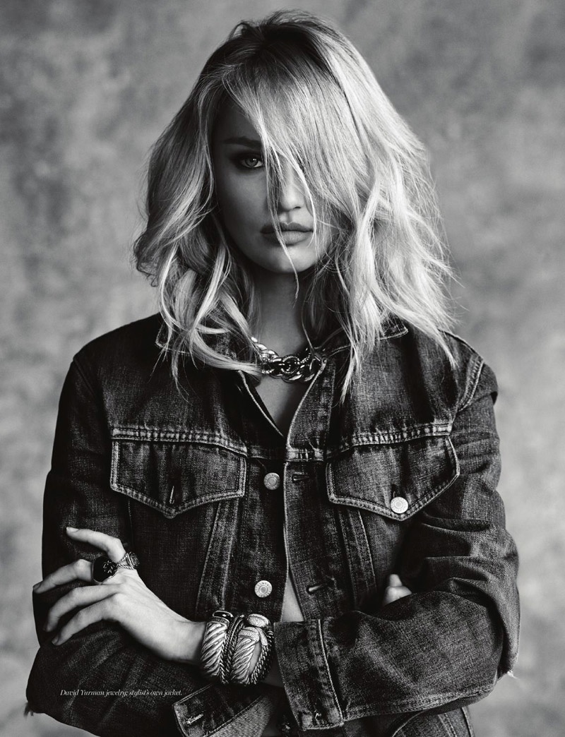 Candice models a denim jacket and David Yurman jewelry