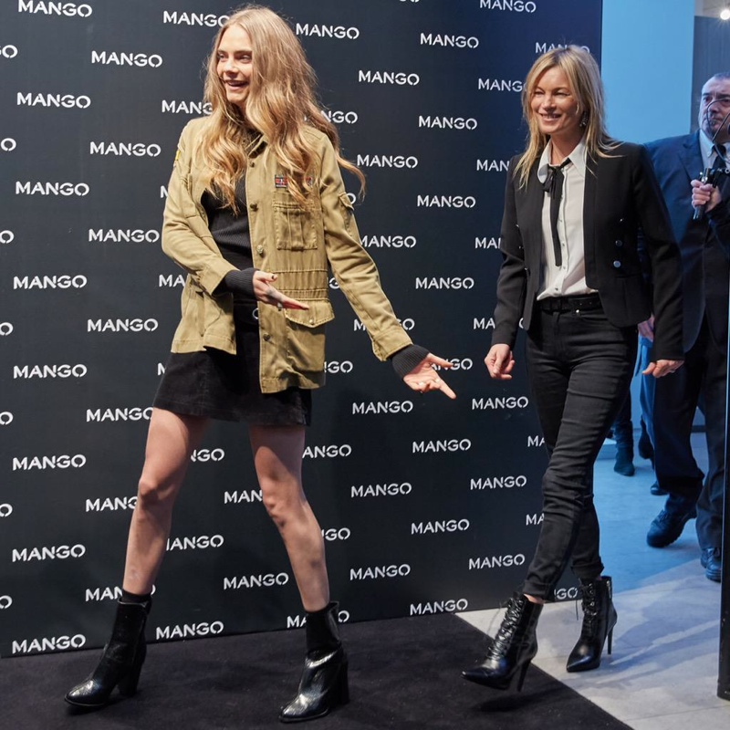 Cara Delevingne and Kate Moss at Mango store opening in Milan on September 23. Photo via Mango