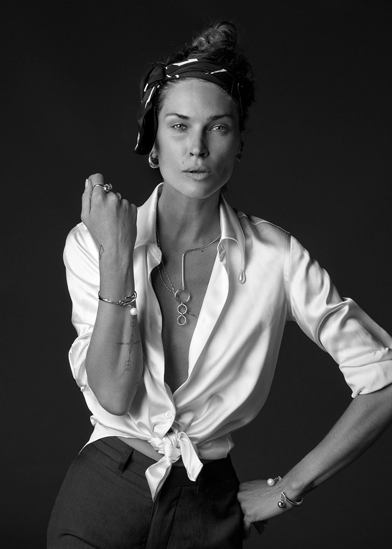 The model's jewelry line features pieces of sterling silver, 14-karat gold, pearls and diamonds