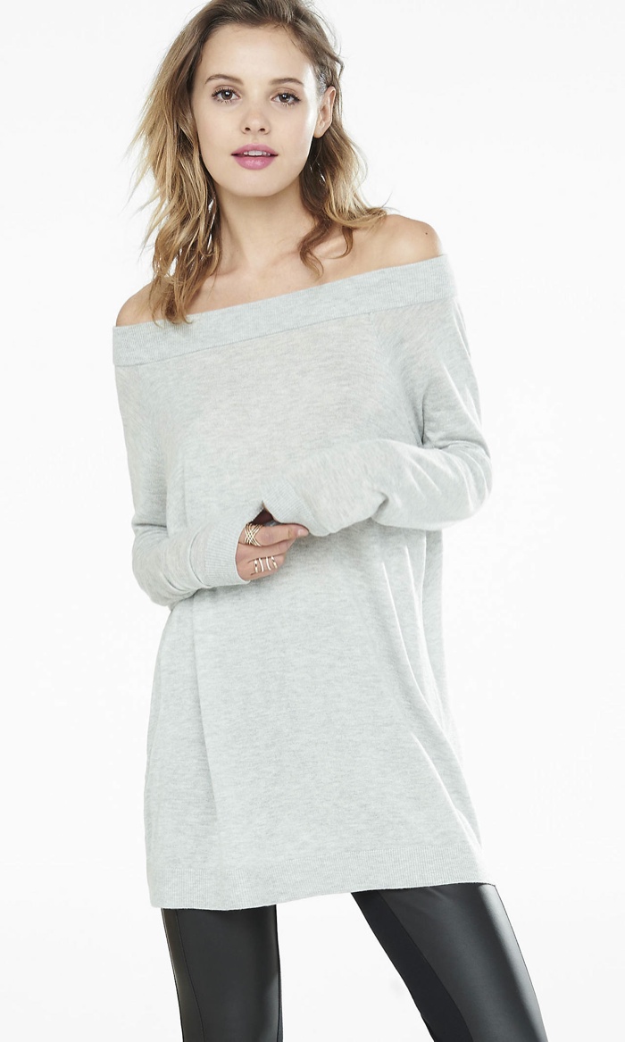Express Off-the-Shoulder Tunic Sweater available for $59.90