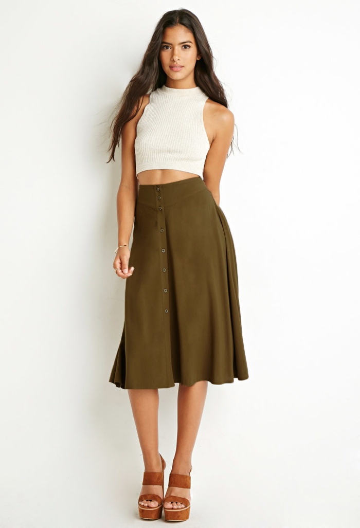Forever 21 Button Front A-Line Skirt available for $17.90