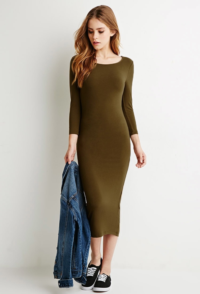 Forever 21 Classic Midi Dress in Army Green available for $15.90