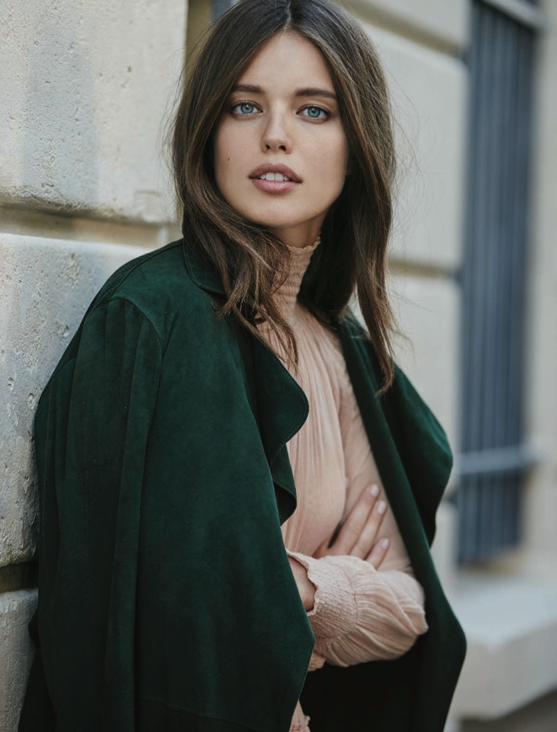 Emily DiDonato layers in sweater and jacket look