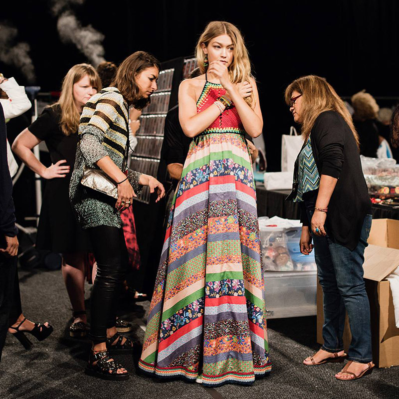 Gigi Hadid backstage at Tommy Hilfiger spring-summer 2016. Photo: Tommy Hilfiger