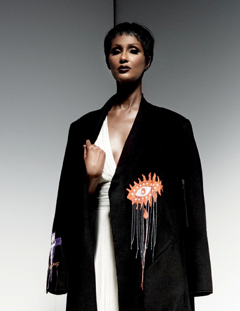 The supermodel poses in a Siki Im coat and Sophie Theallet dress