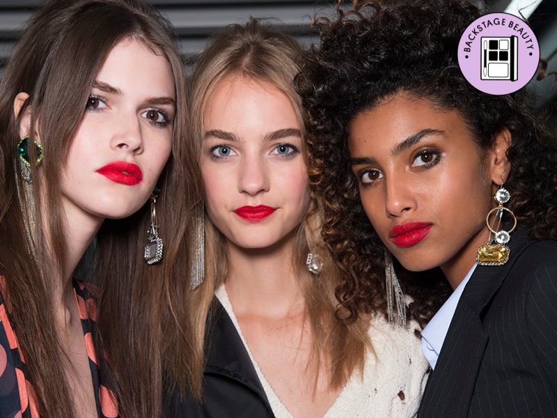 Vanessa Moody, Maartje Verhoef and Imaan Hammam backstage at Topshop Unique spring-summer 2016