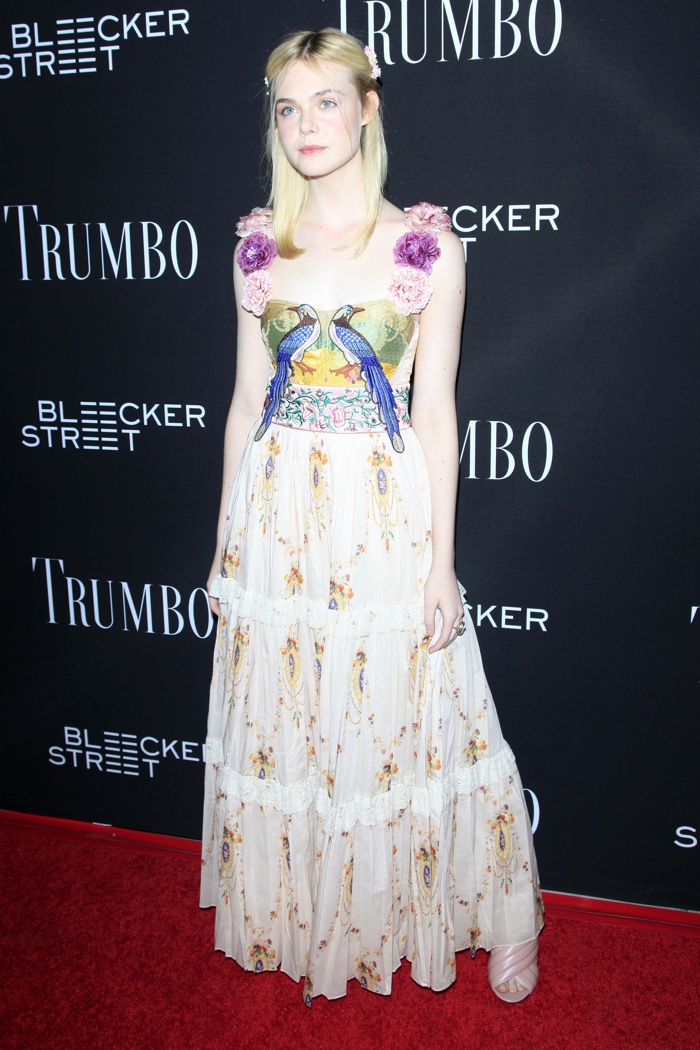 Elle Fanning wears Gucci dress at 'TRUMBO' Los Angeles premiere. Photo: Shutterstock.com / Helga Esteb