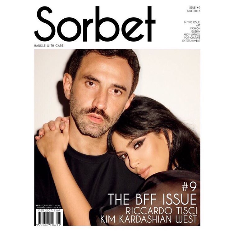 Riccardo Tisci and Kim Kardashian on the fall 2015 cover of Sorbet Magazine
