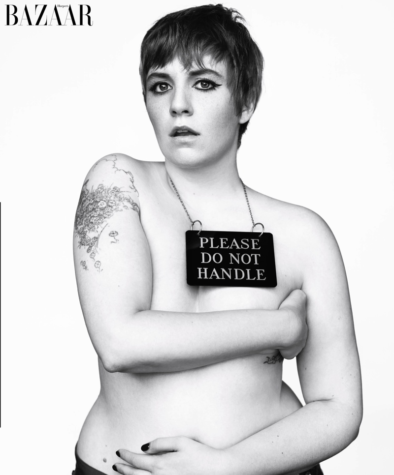 Lena Dunham poses topless in black and white