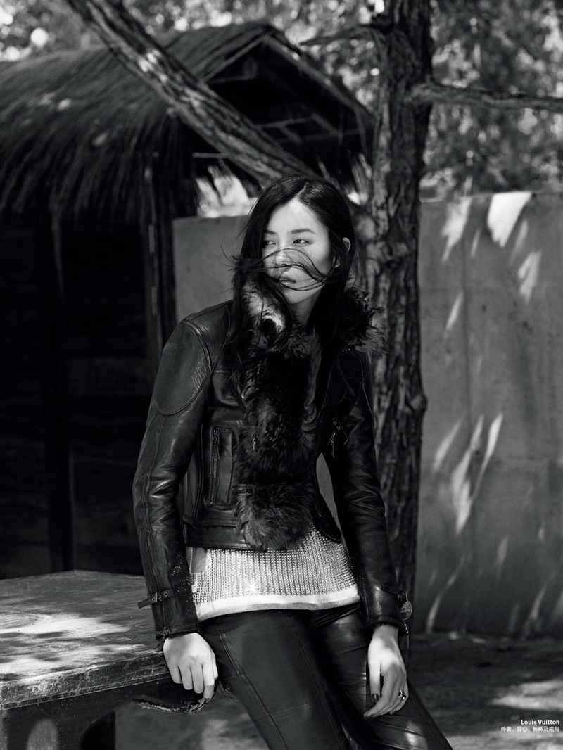 Liu Wen models fall jackets and coats for the editorial