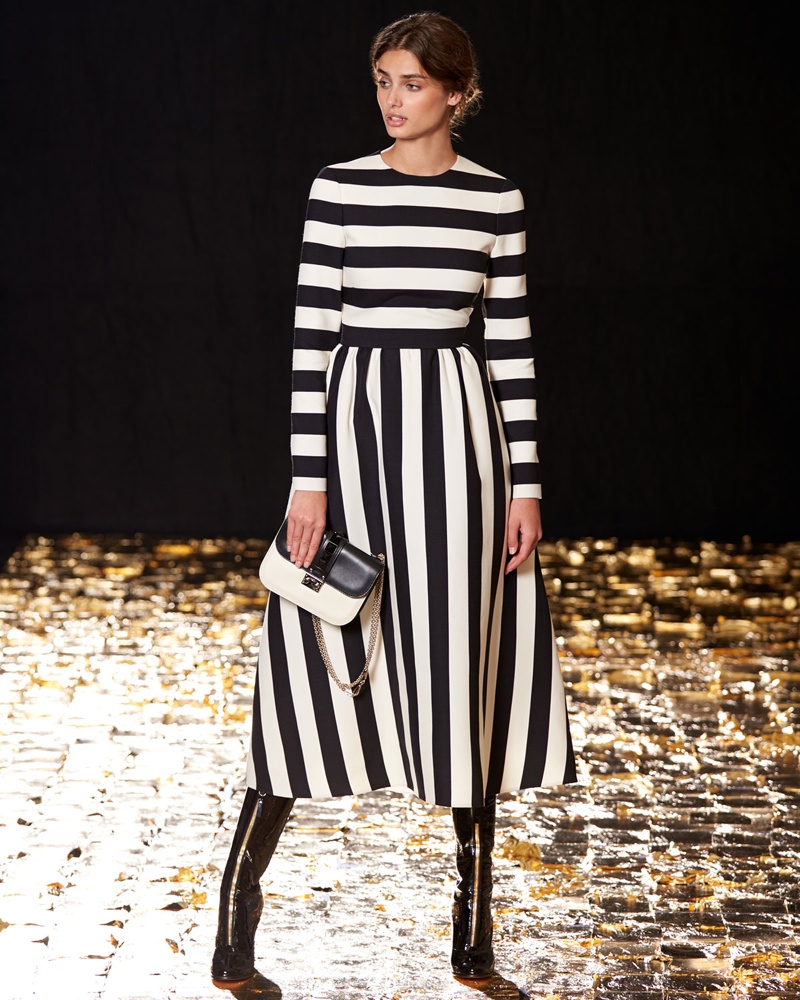 Valentino Long-Sleeve Large-Striped Dress