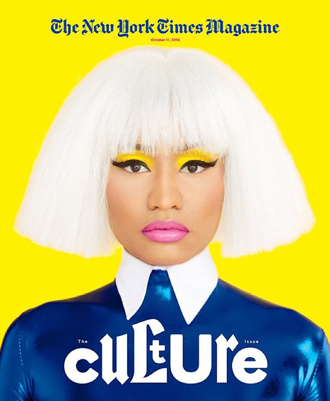 Rapper Nicki Minaj shows off a bob hairstyle in the October 15, 2015, cover story from New York Times Magazine. The cover story is called 'The Passion of Nicki Minaj'. 