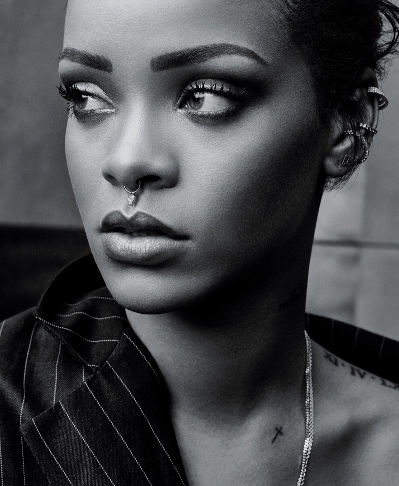 Rihanna wears a nose ring in this picture