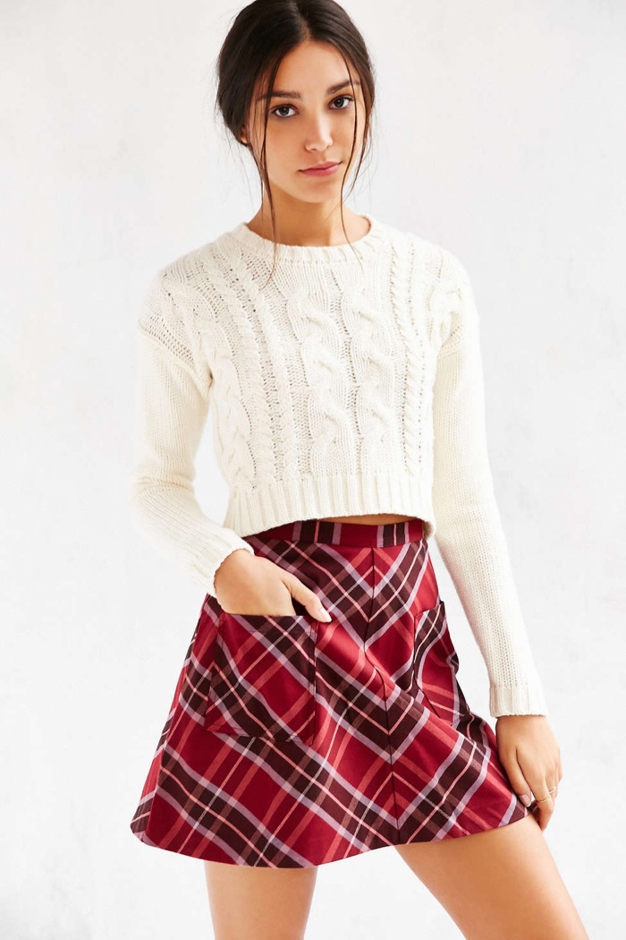 Silence + Noise A-Line Plaid Skirt with Pockets