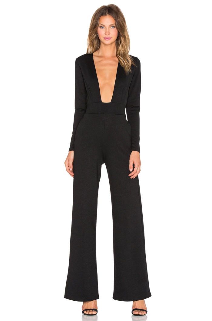 Twin Sister Plunge Front Jumpsuit in Black