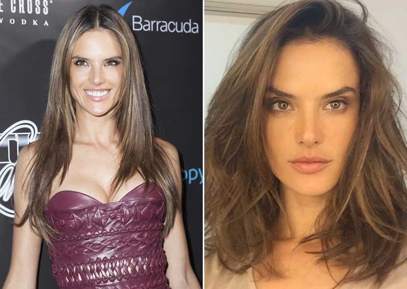 BEFORE AND AFTER: Alessandra Ambrosio shows off a long bob hairstyle. Photo: lev radin / Shutterstock.com / Instagram