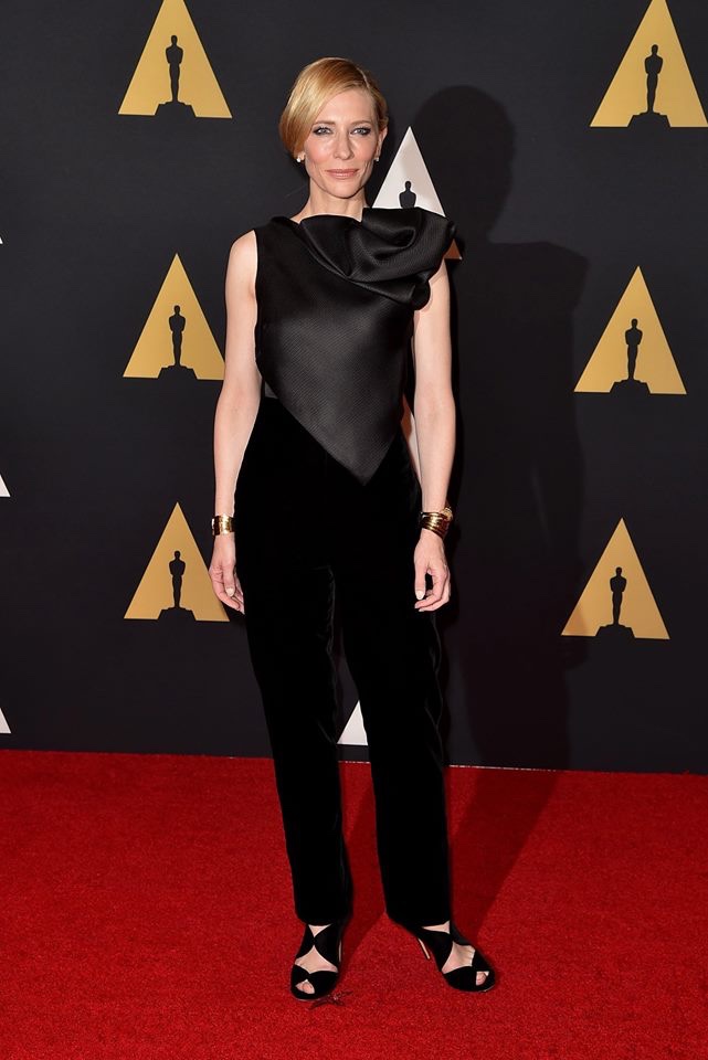 Cate Blanchett at the 7th Annual Governors Awards wearing Armani Privé black top and velvet trousers. Photo: Armani