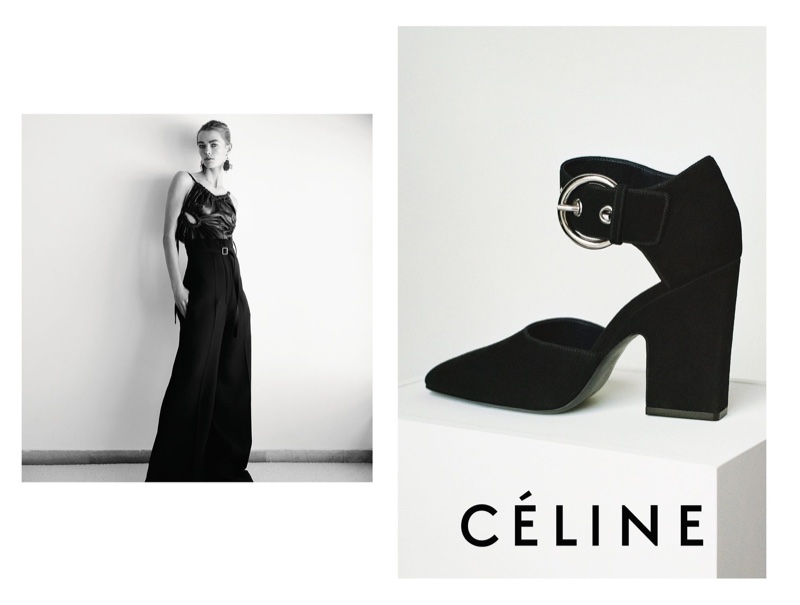 An image from Céline's resort 2016 campaign featuring a cuff strap heel